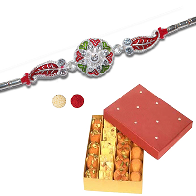 "Rakhi - SIL-6140 A-CODE-089 (Single Rakhi, 500gms of Assorted Sweets - Click here to View more details about this Product